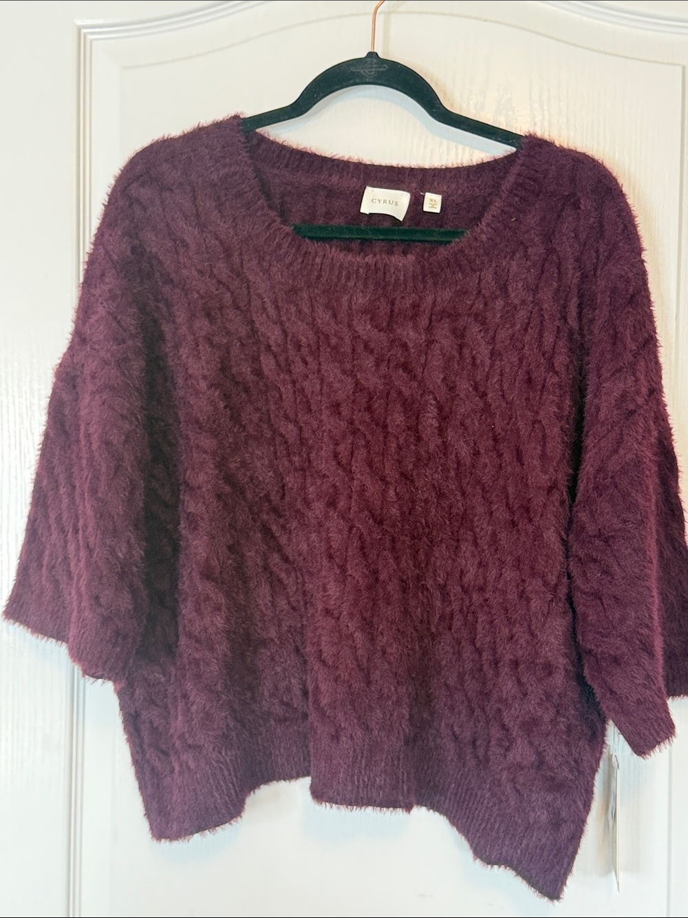 Cyrus Fuzzy Cable Knit Crew Neck Sweater Wine XL